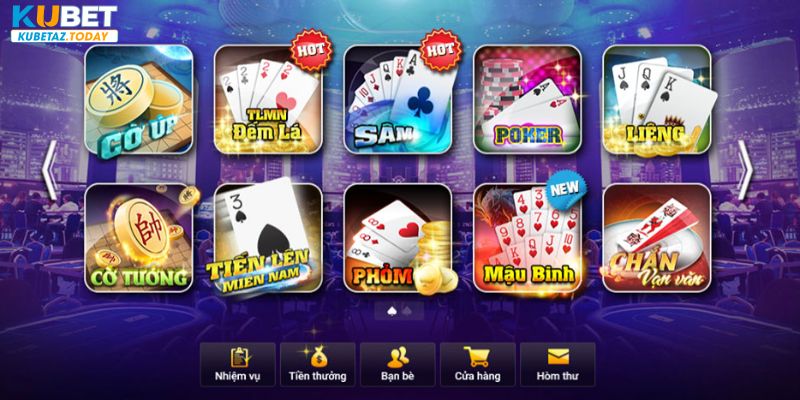 Sảnh game bài hấp dẫn người chơi tại Kubet